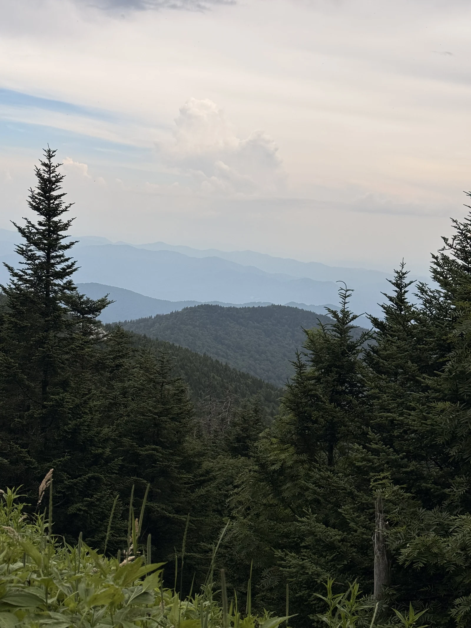 Clouds breaking over the Smoky Mountains ridge